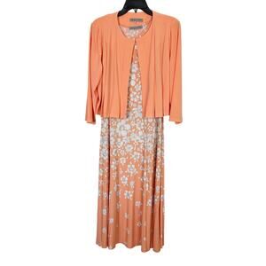 Danny and Nicole Peach Ivory Floral Sleeveless Midi Dress w/Cardigan Womens XL